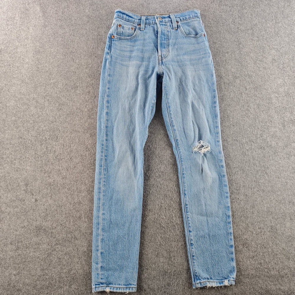 Levis 501 Skinny Jeans Womens 23x28 Light Wash Blue Distressed Denim 29502-0210